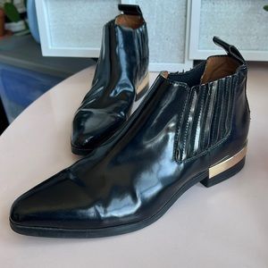 Zara Black Pleather Ankle Booties with Gold Details Sz 37